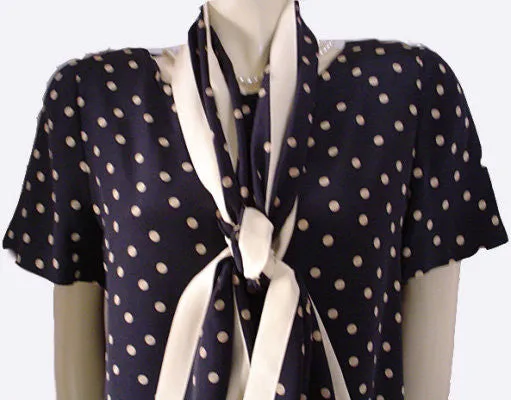 *  VINTAGE NIPON BOUTIQUE DOTTED BLACK SILK DRESS WITH MATCHING SCARF