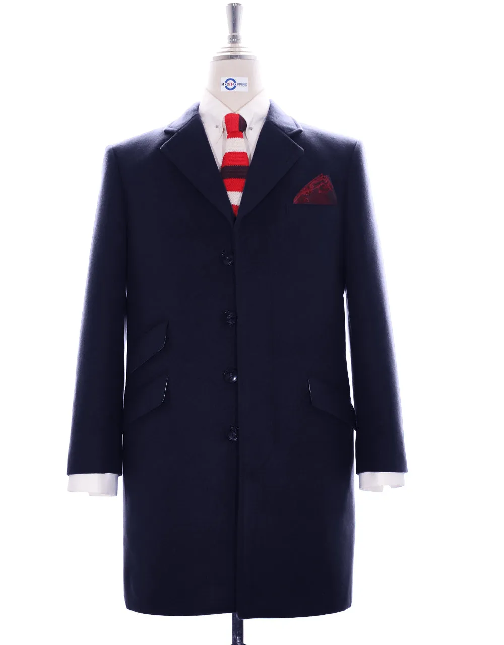 100% Wool Navy Blue Vintage Women's Long Overcoat