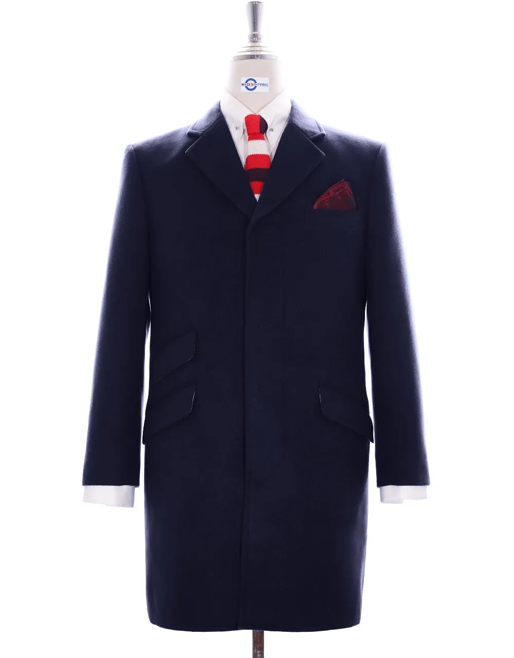 100% Wool Navy Blue Vintage Women's Long Overcoat