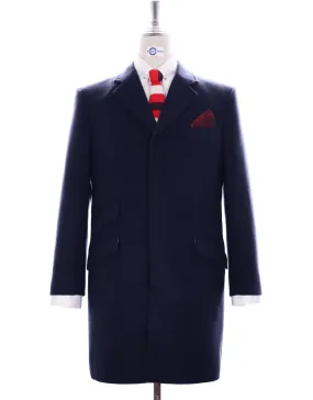 100% Wool Navy Blue Vintage Women's Long Overcoat