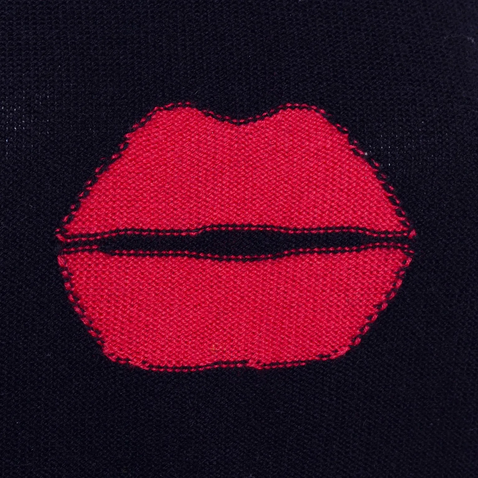 1980s Sonia Rykiel Kiss Vintage Lips Sweater in Black Angora Wool Blend