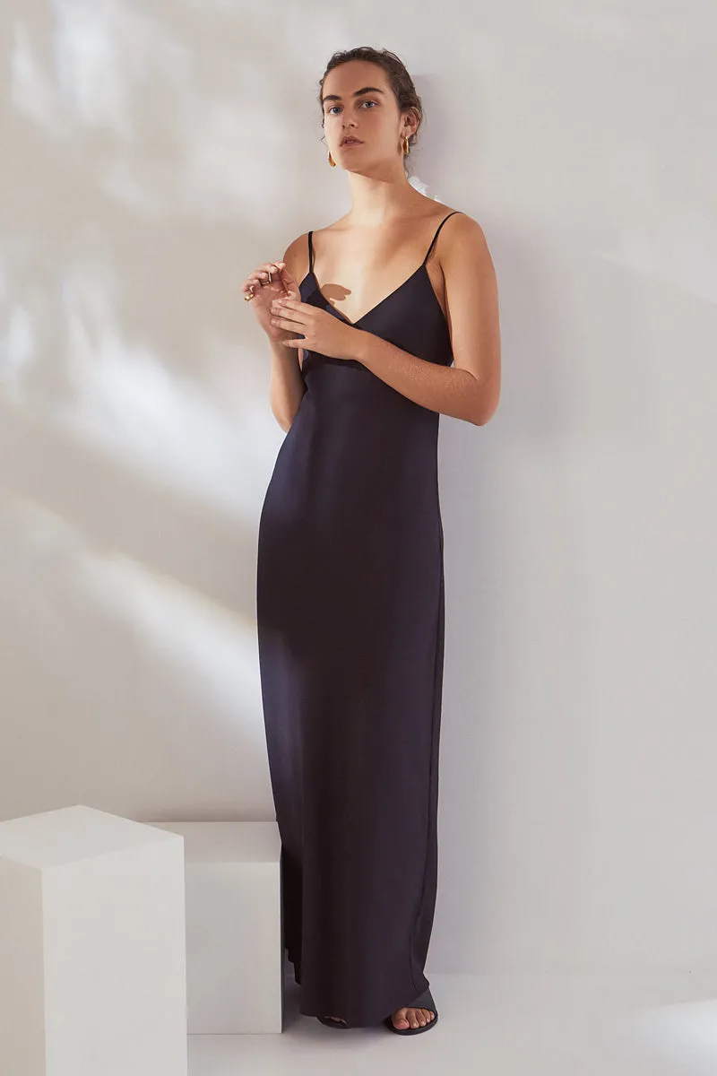 Ada Long Slip Dress - Black