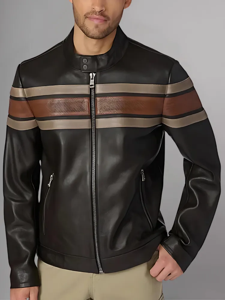 Agostini Distressed Stripped Racer Jacket