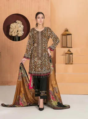 Amna Sohail Pakistani Unstitched Winter Linen Suits Brown