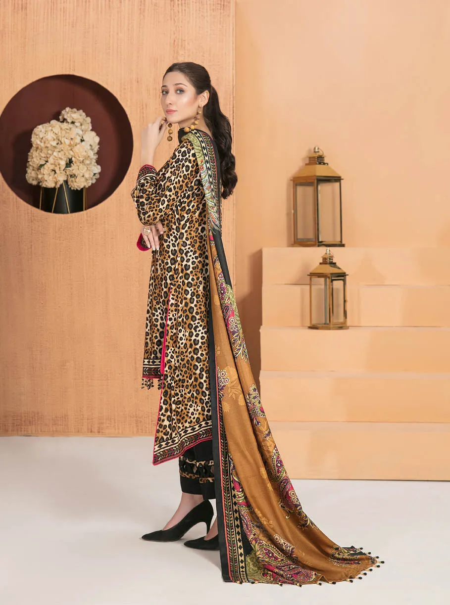 Amna Sohail Pakistani Unstitched Winter Linen Suits Brown