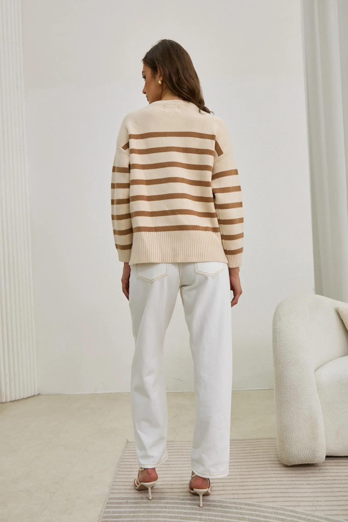 Anya Beige Stripe Knit Sweater