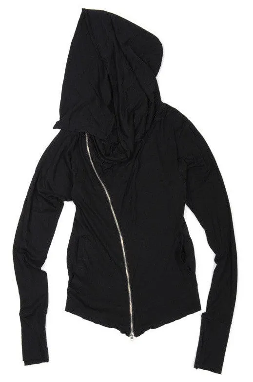 Asymmetric Zipup Hood Jacket Top T-Shirt Voth for men&women