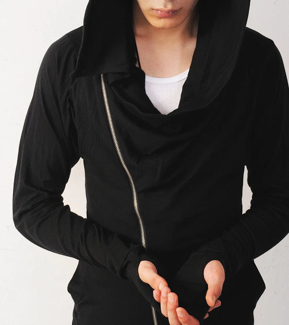 Asymmetric Zipup Hood Jacket Top T-Shirt Voth for men&women