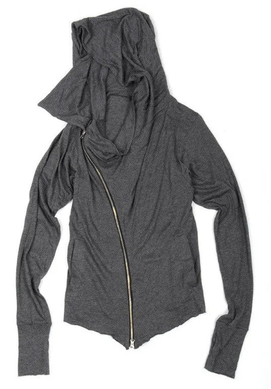 Asymmetric Zipup Hood Jacket Top T-Shirt Voth for men&women