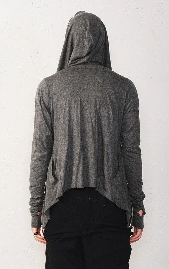 Asymmetric Zipup Hood Jacket Top T-Shirt Voth for men&women