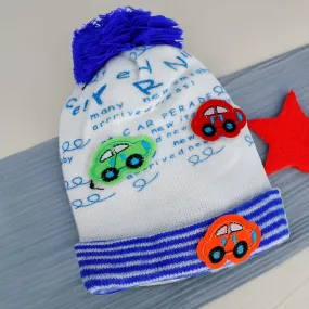 Baby Moo Car Pom Pom Breathable Beanie Warm Knitted Woollen Cap - Blue