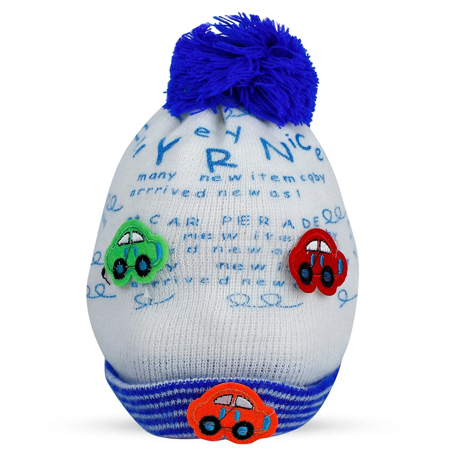 Baby Moo Car Pom Pom Breathable Beanie Warm Knitted Woollen Cap - Blue