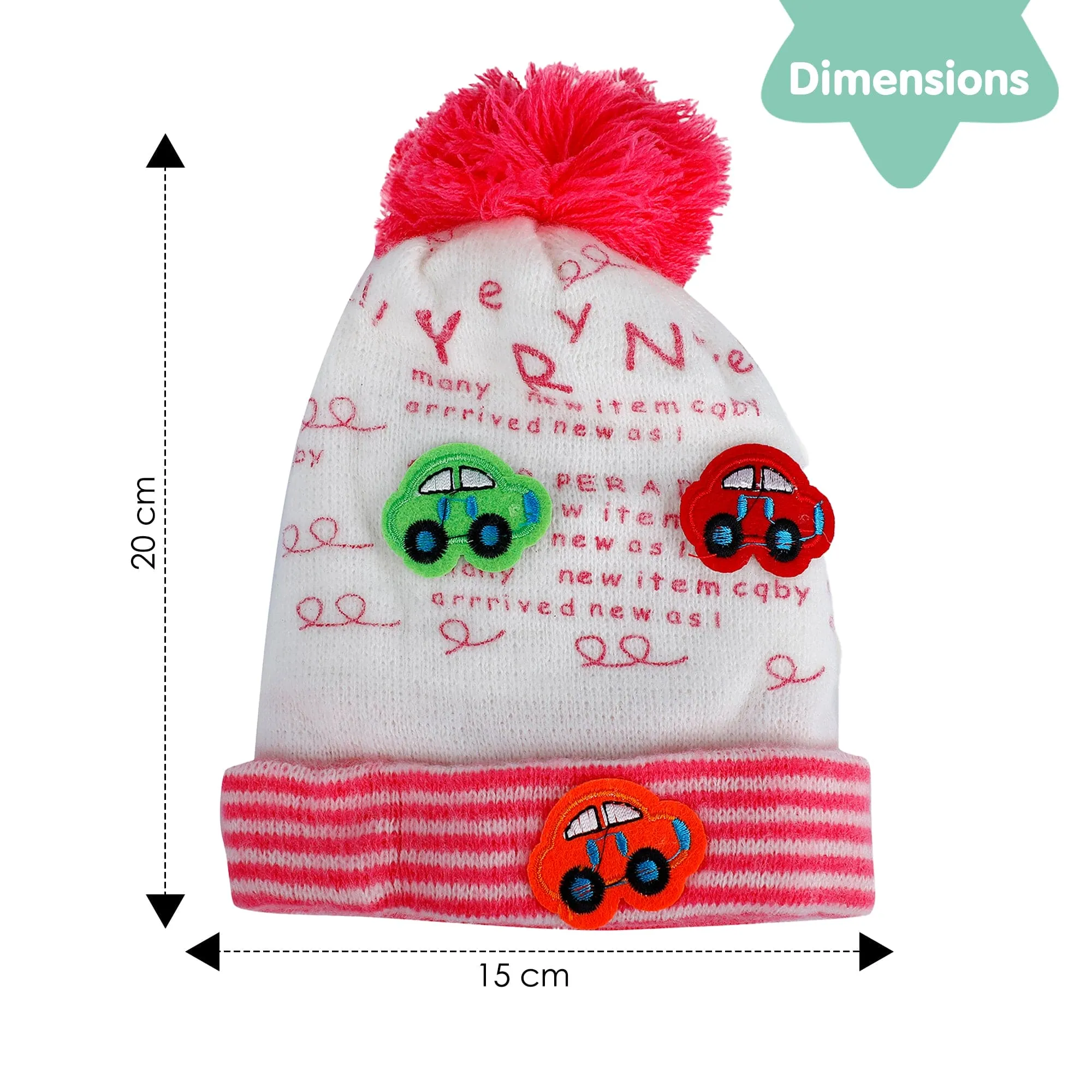 Baby Moo Car Pom Pom Breathable Beanie Warm Knitted Woollen Cap - Pink