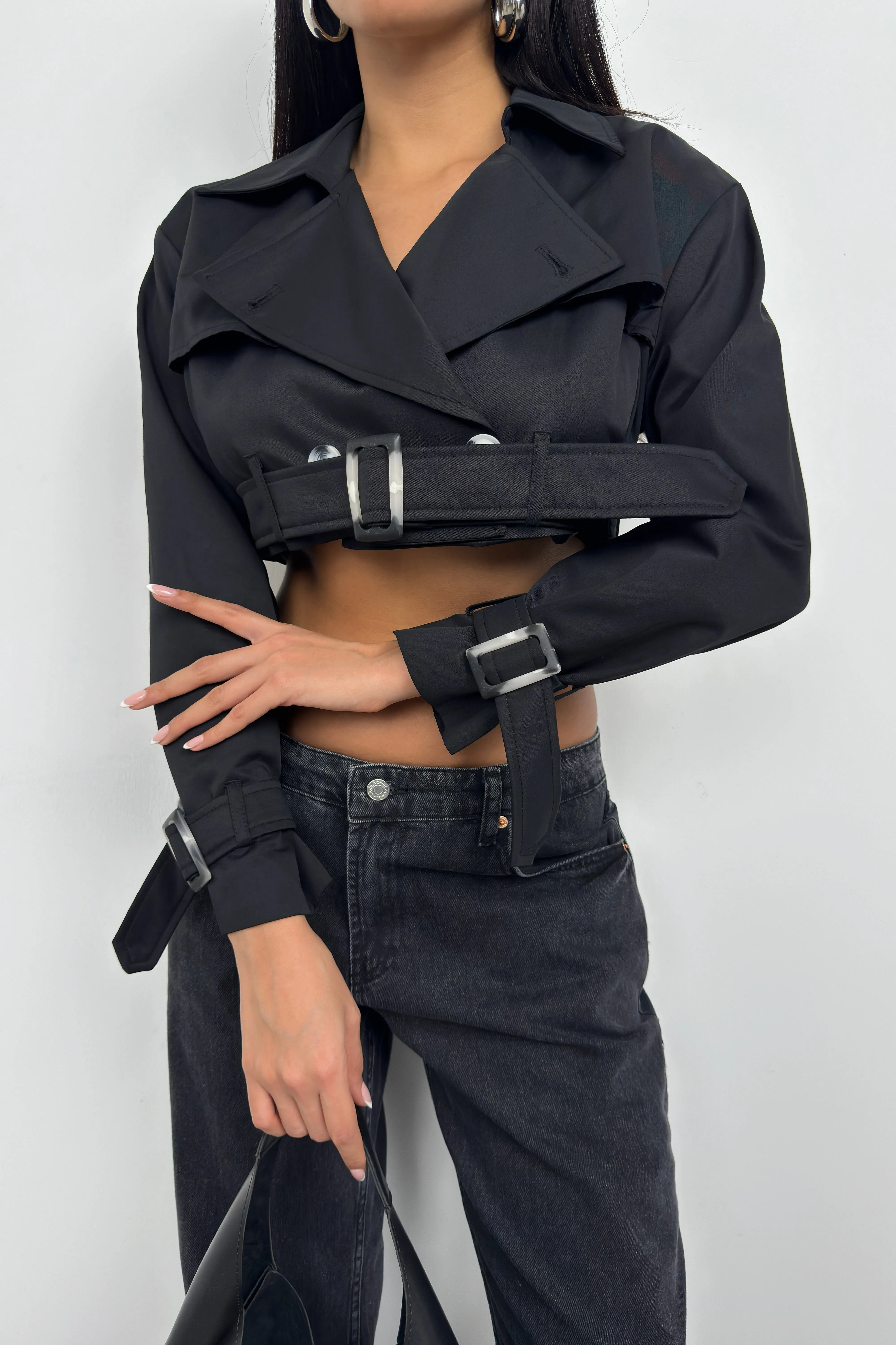 Belt Detail Crop Trench Coat