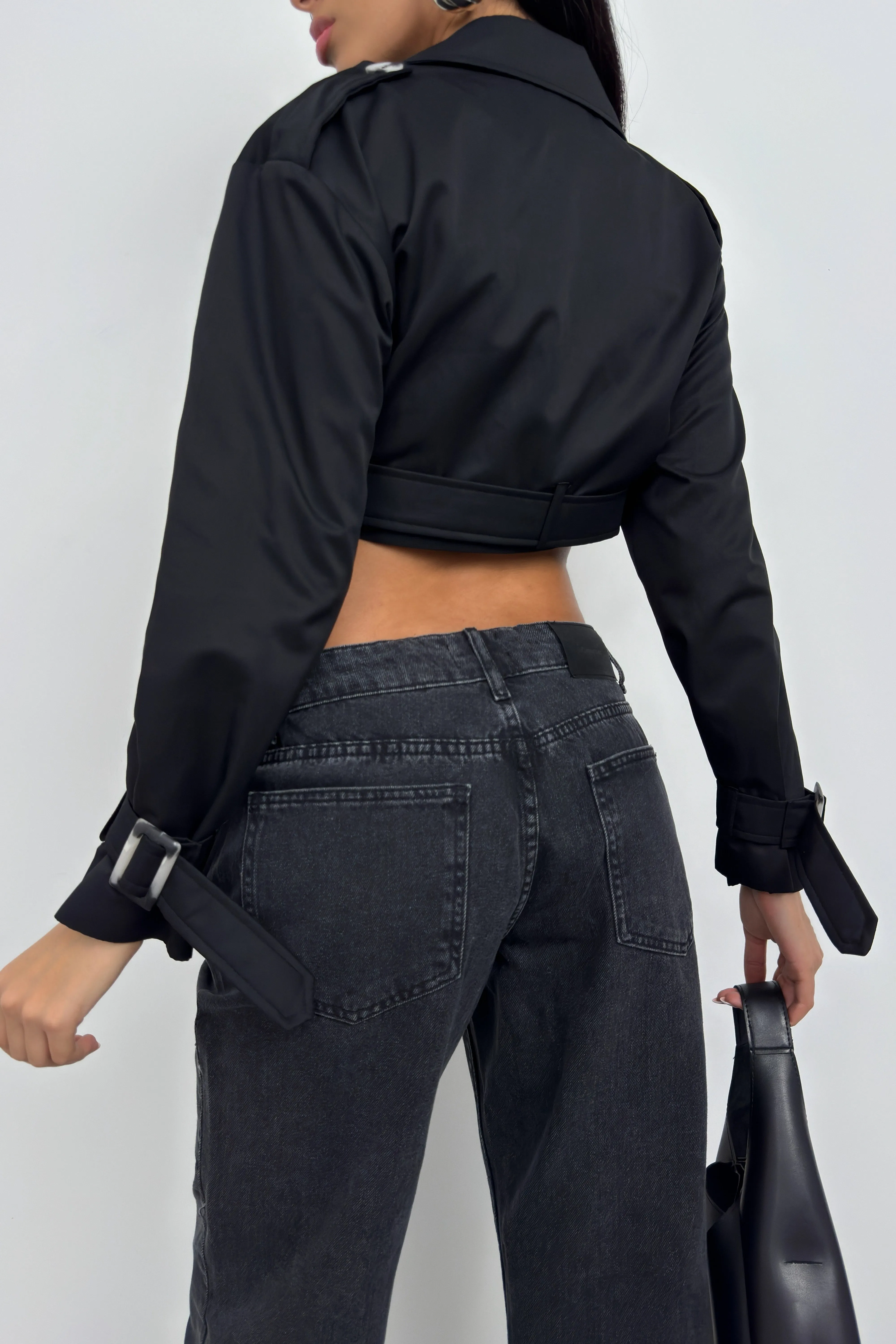 Belt Detail Crop Trench Coat