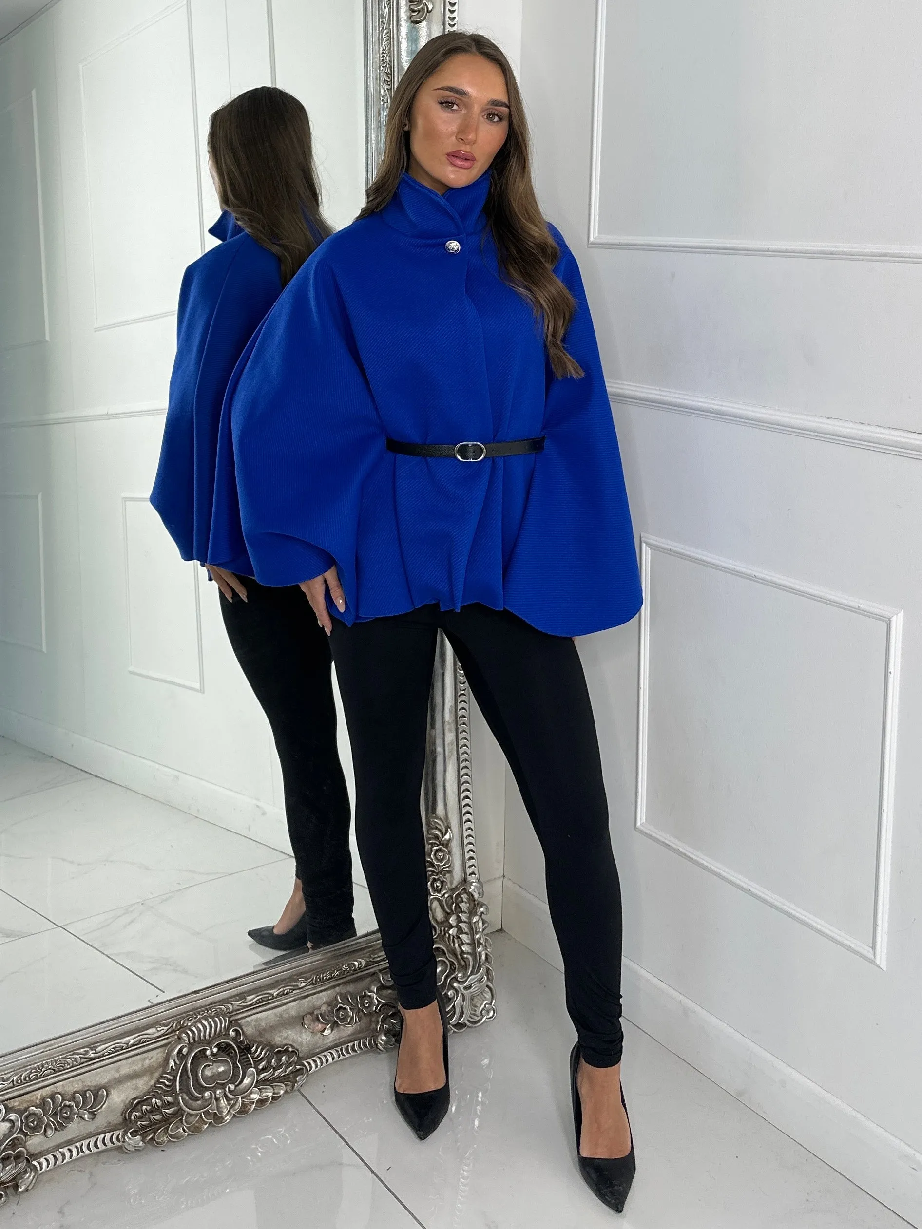 Belted Cape Jacket - Royal Blue