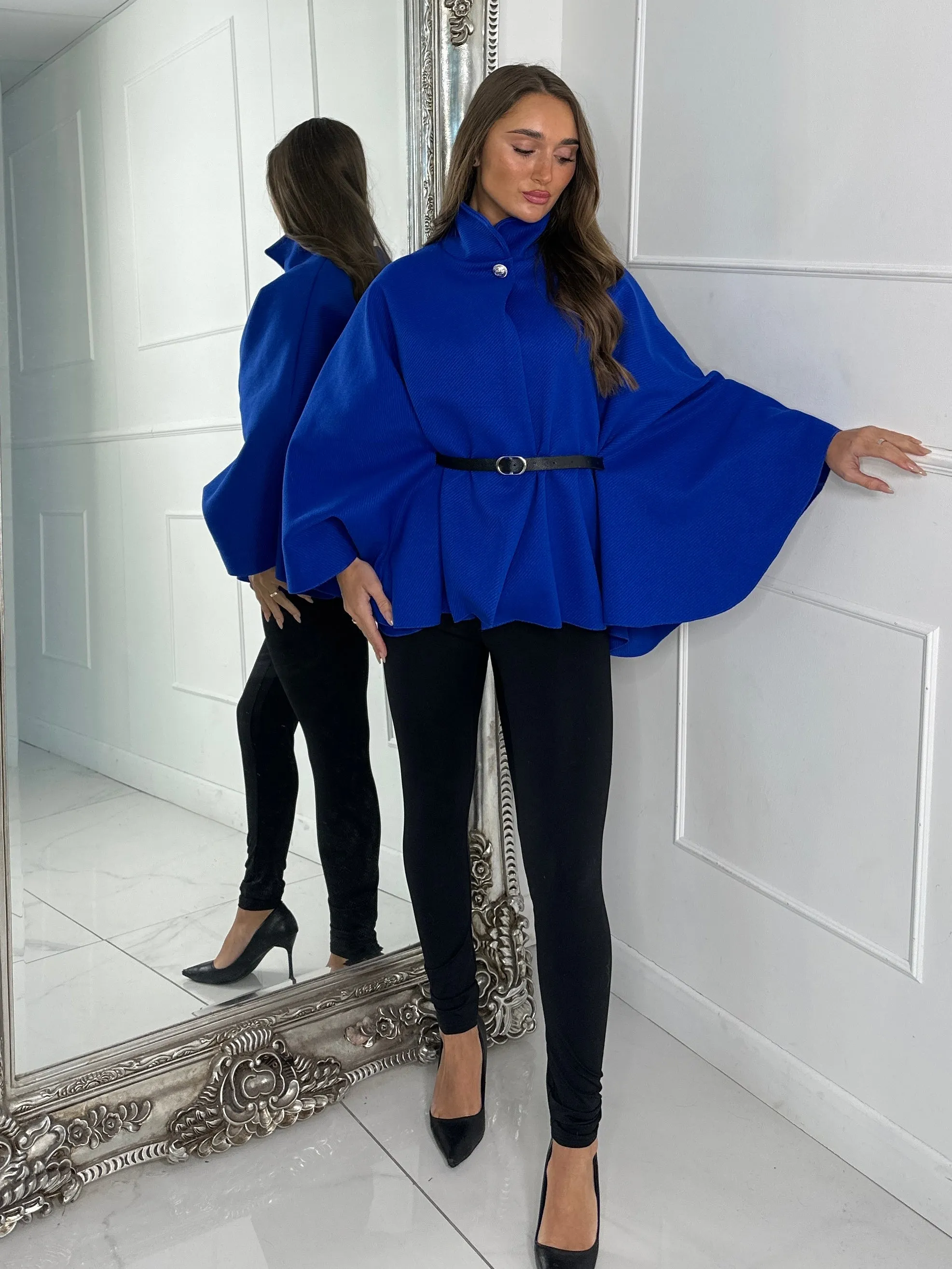 Belted Cape Jacket - Royal Blue