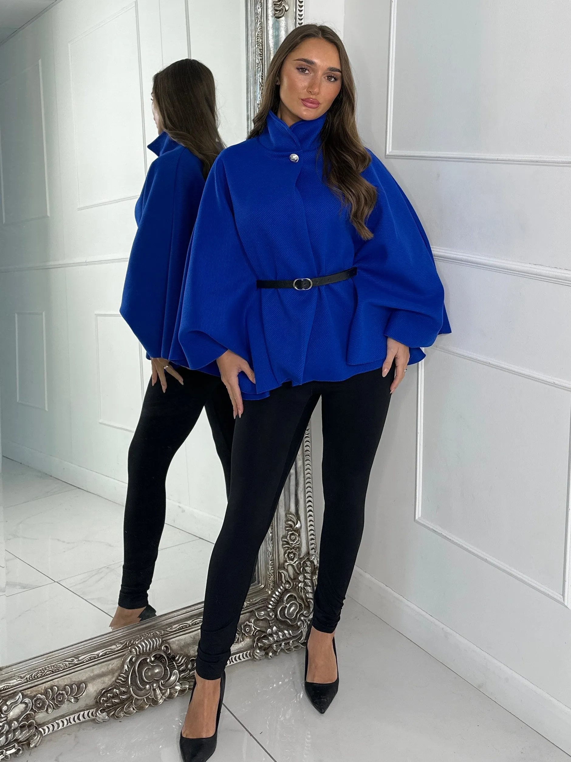 Belted Cape Jacket - Royal Blue