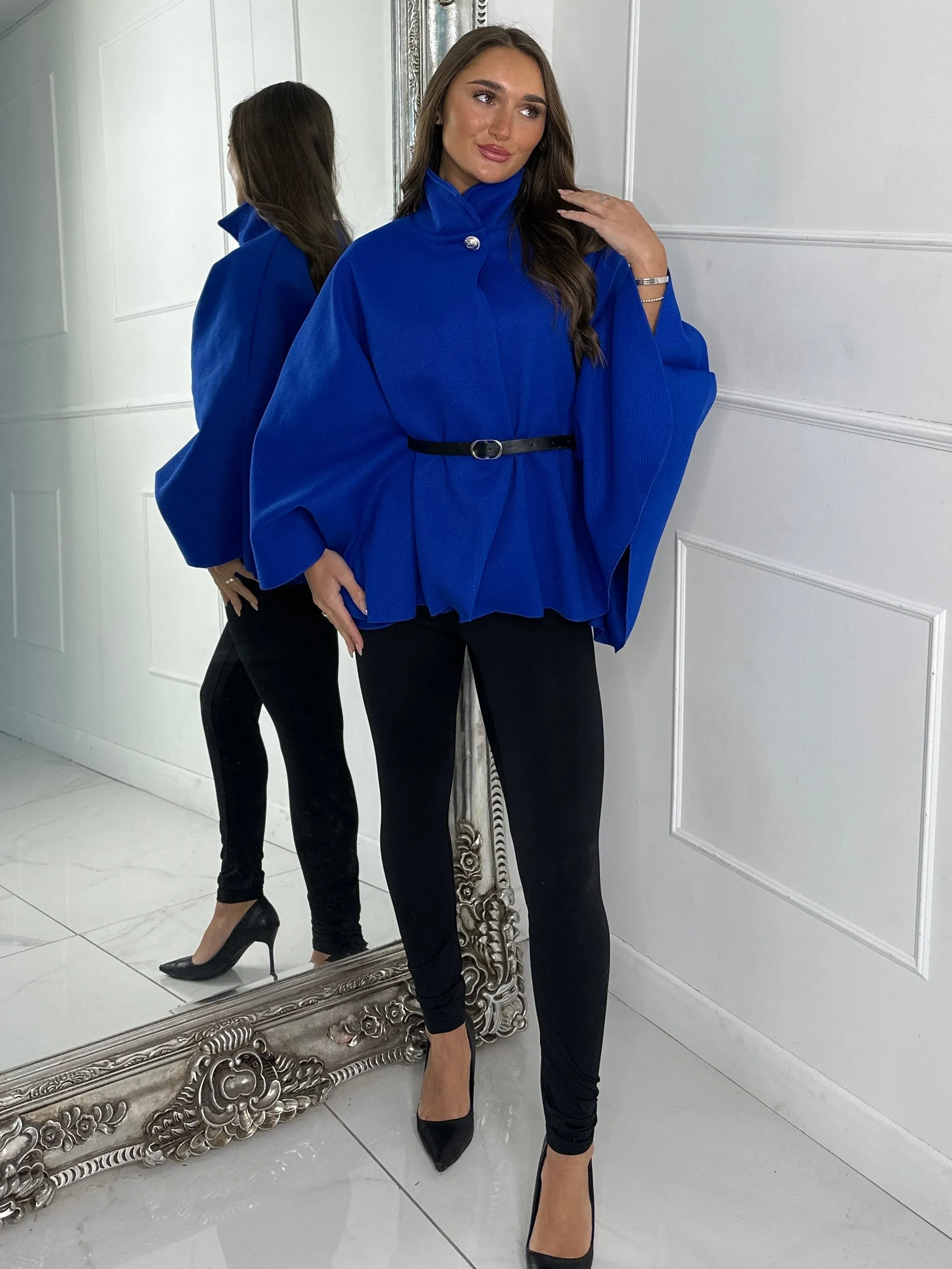 Belted Cape Jacket - Royal Blue