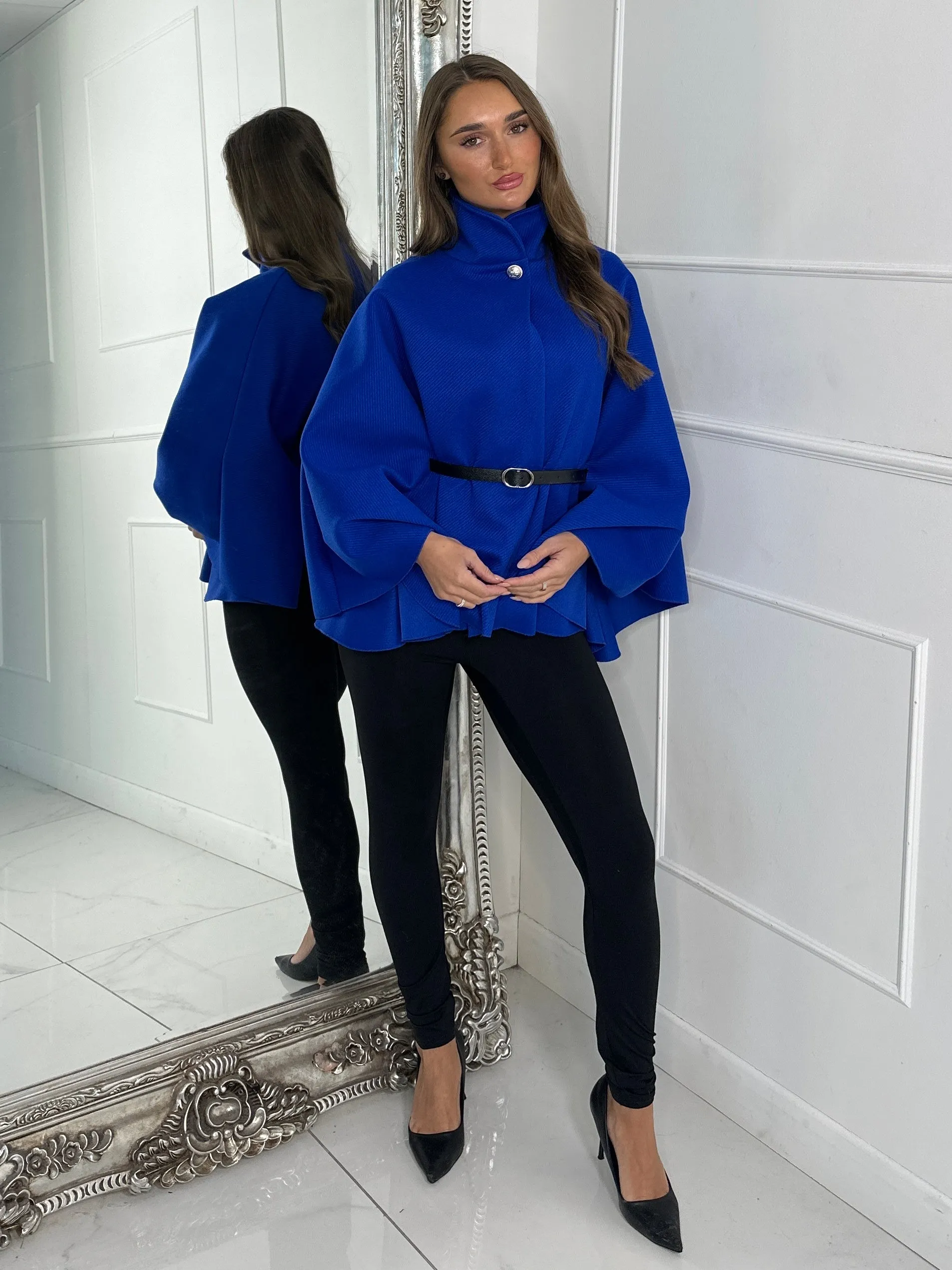 Belted Cape Jacket - Royal Blue