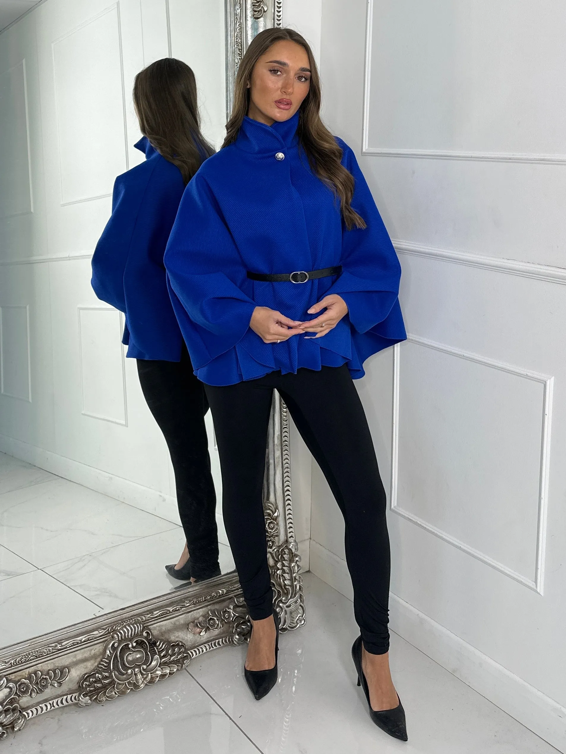 Belted Cape Jacket - Royal Blue