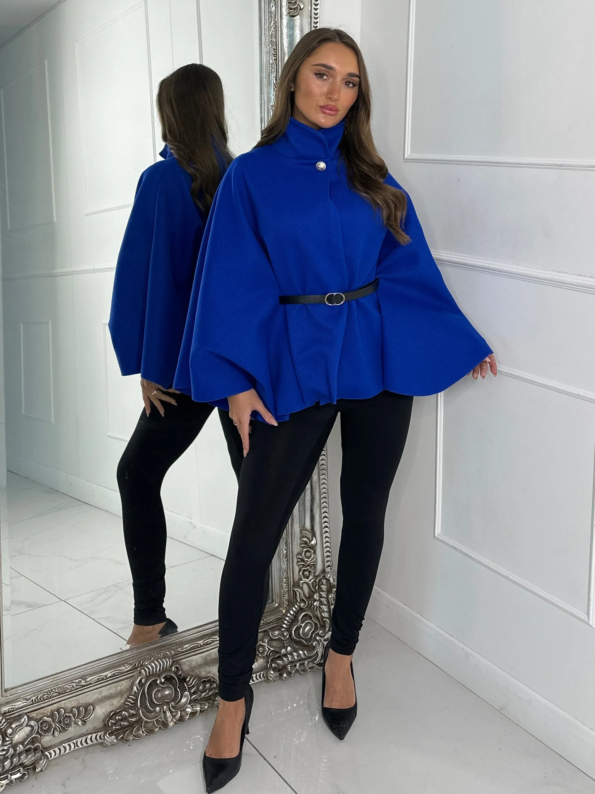 Belted Cape Jacket - Royal Blue