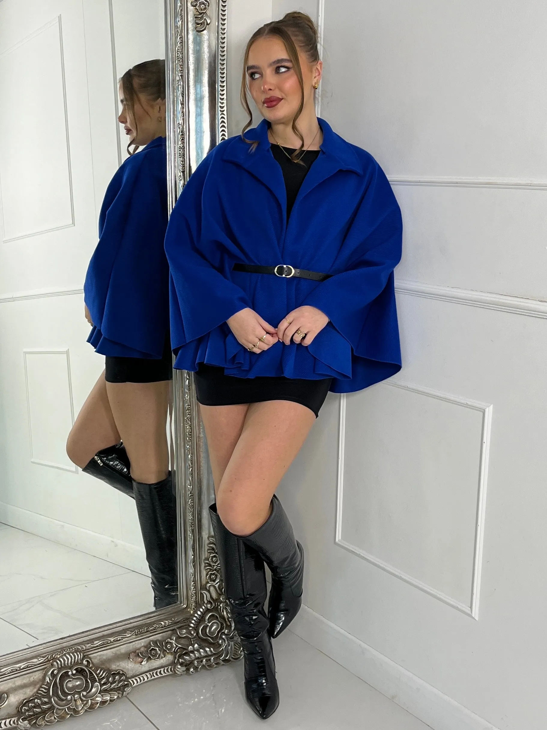 Belted Cape Jacket - Royal Blue