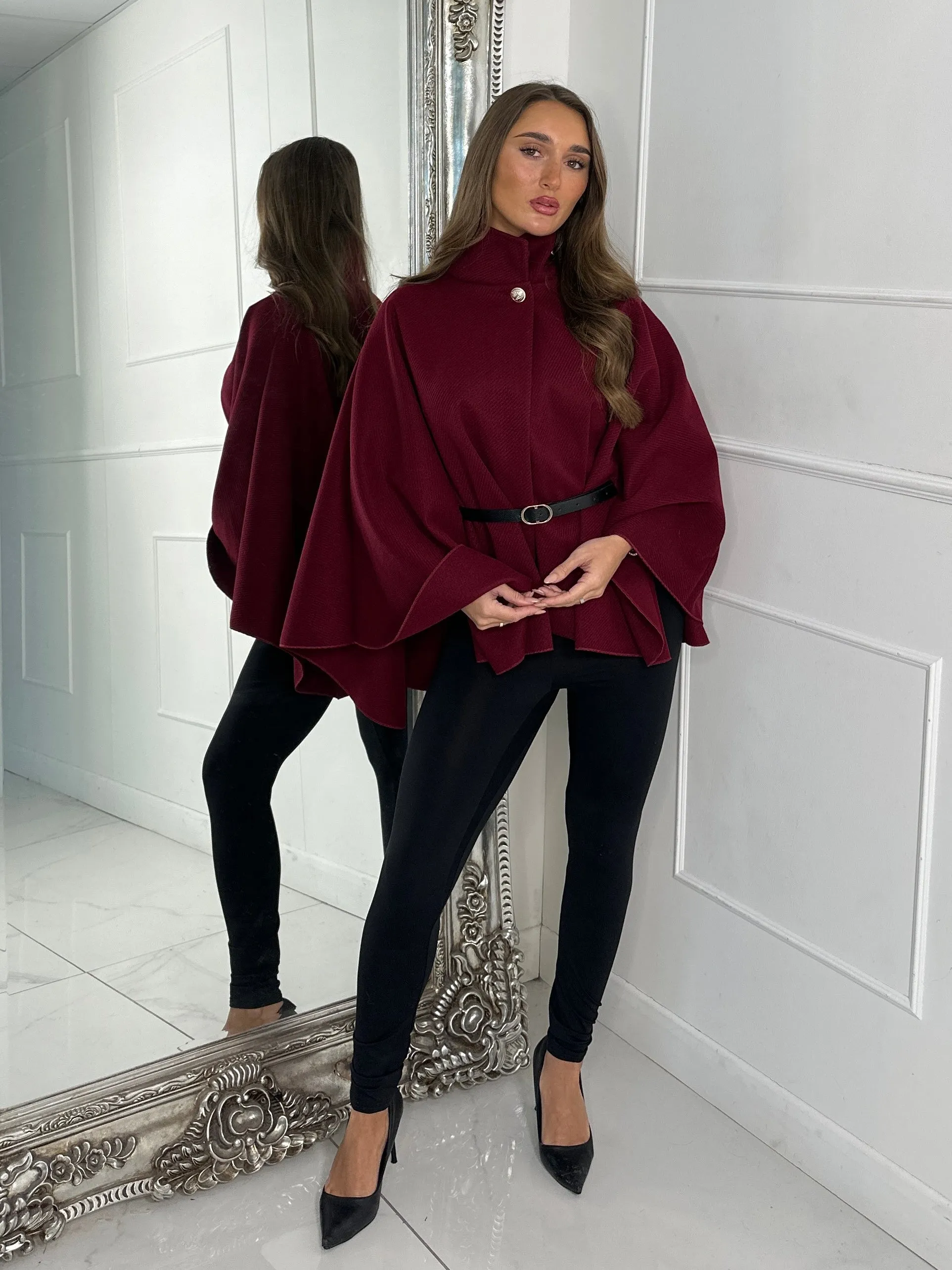 Belted Cape Jacket - Wine