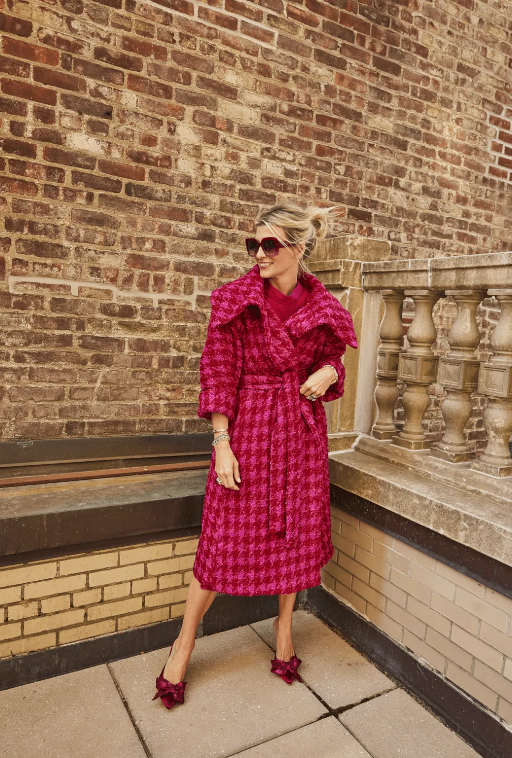 Belted Grace Coat - Pink & Red Tweed