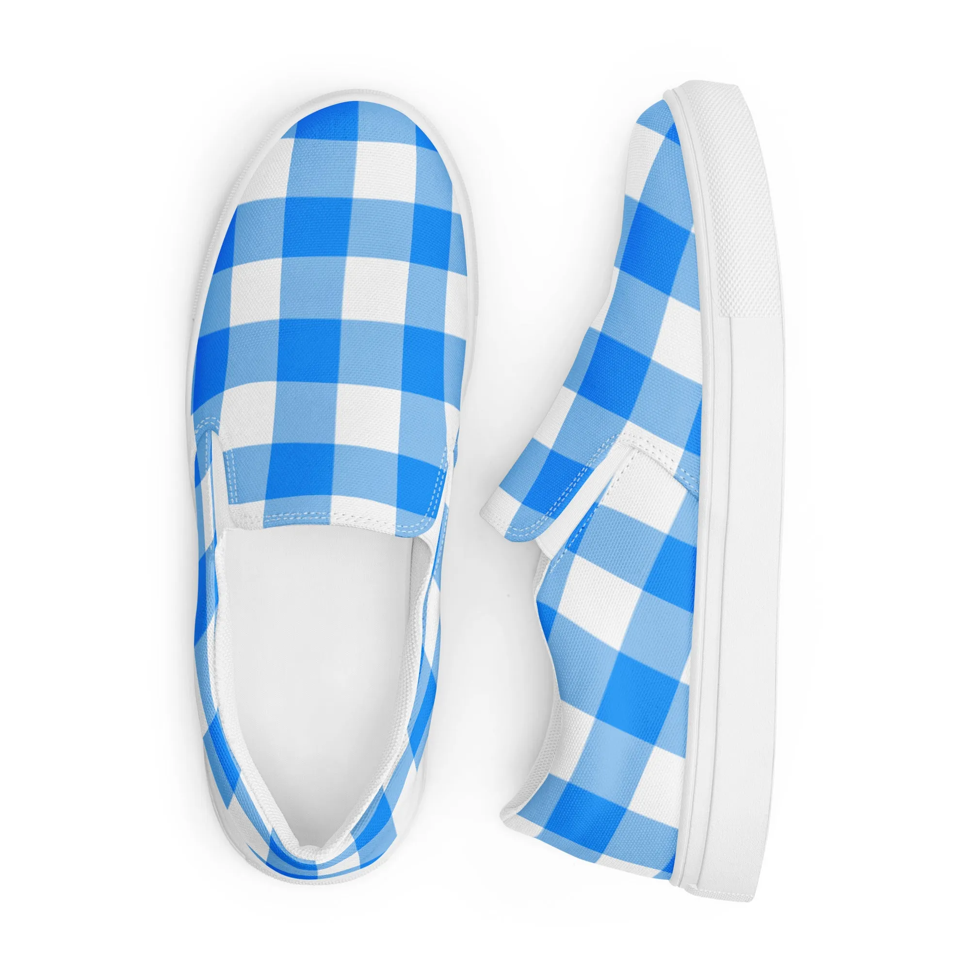 Beyond Blue Gingham Women’s Canvas Slip-On Flat Deck Shoe| Pinup Couture Relaxed