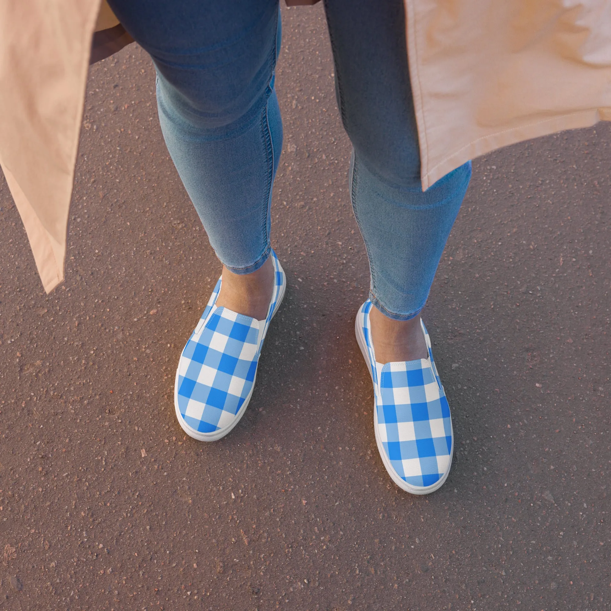 Beyond Blue Gingham Women’s Canvas Slip-On Flat Deck Shoe| Pinup Couture Relaxed