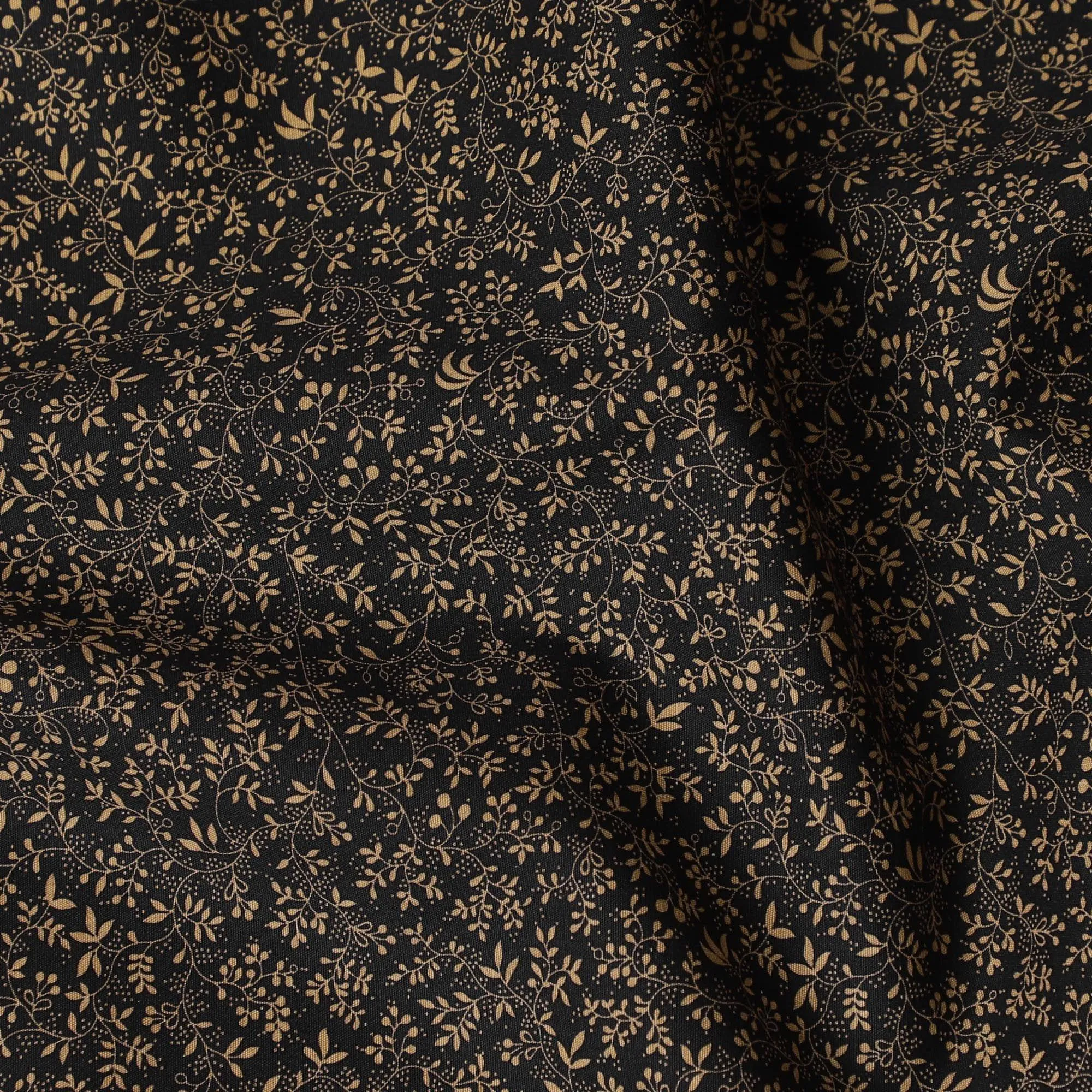 Black cotton fabric with brown print in fancy design-D14846