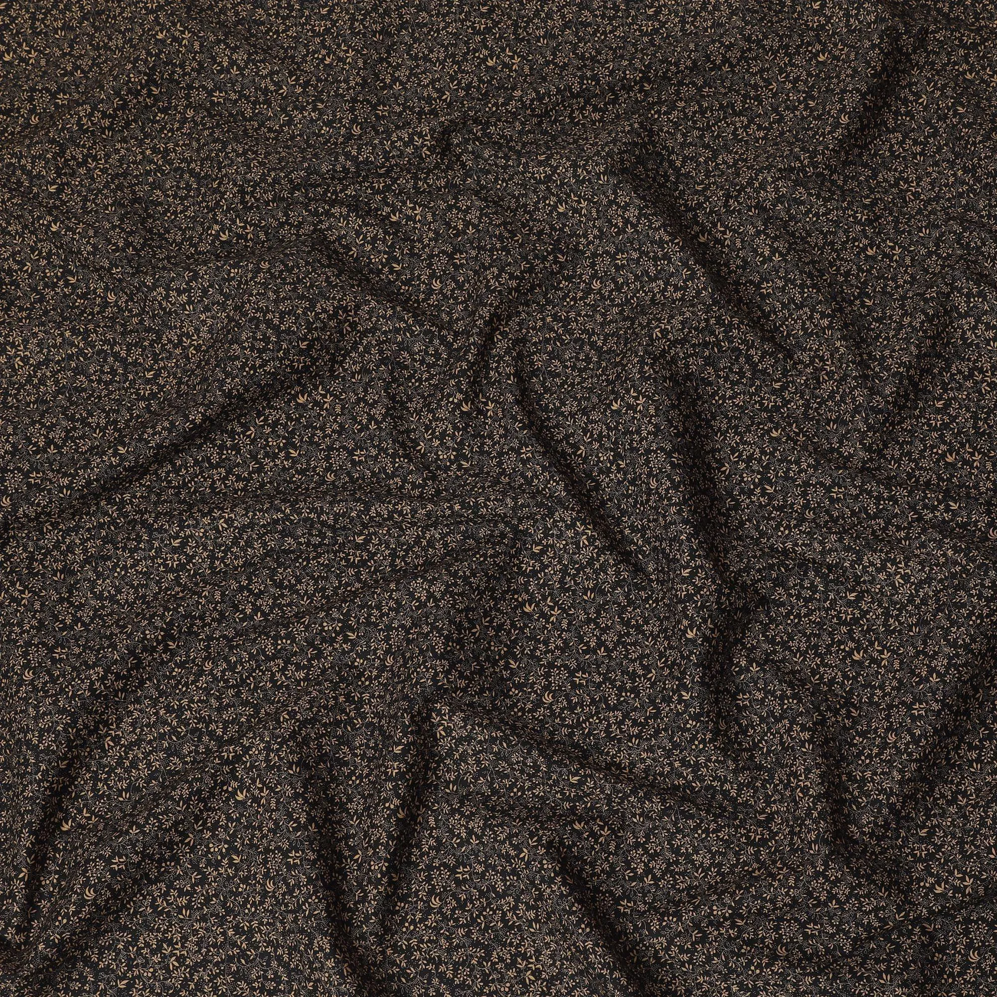 Black cotton fabric with brown print in fancy design-D14846