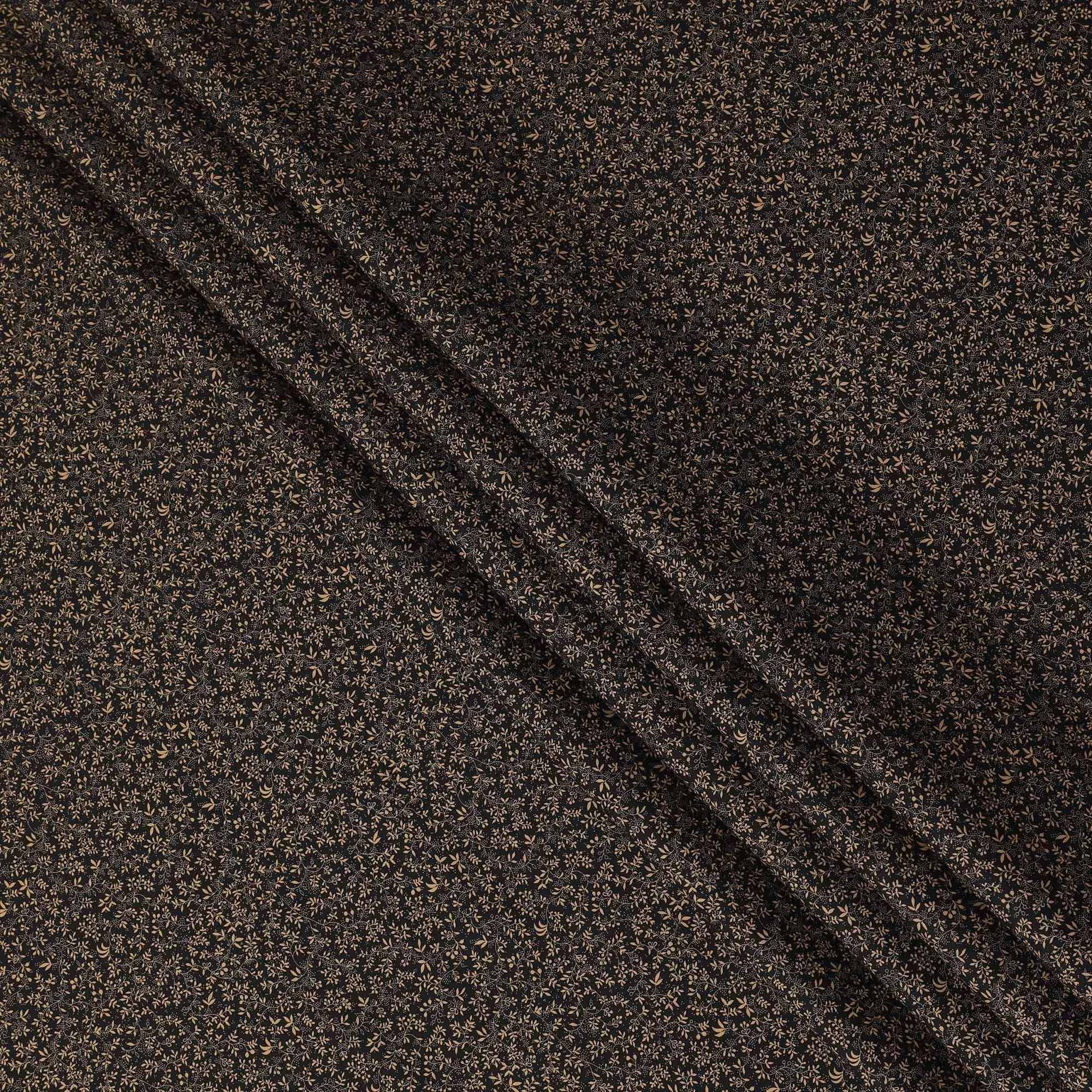 Black cotton fabric with brown print in fancy design-D14846