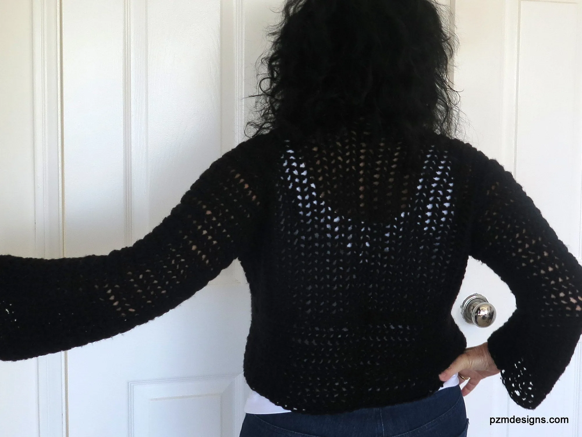 Black Crochet Short Jacket, Hand Crochet Crop Cardigan