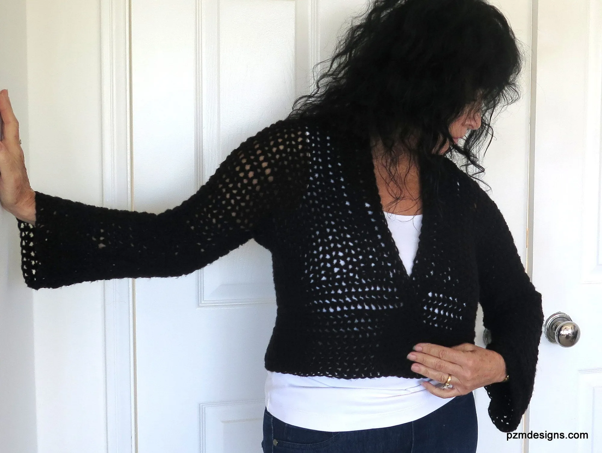 Black Crochet Short Jacket, Hand Crochet Crop Cardigan