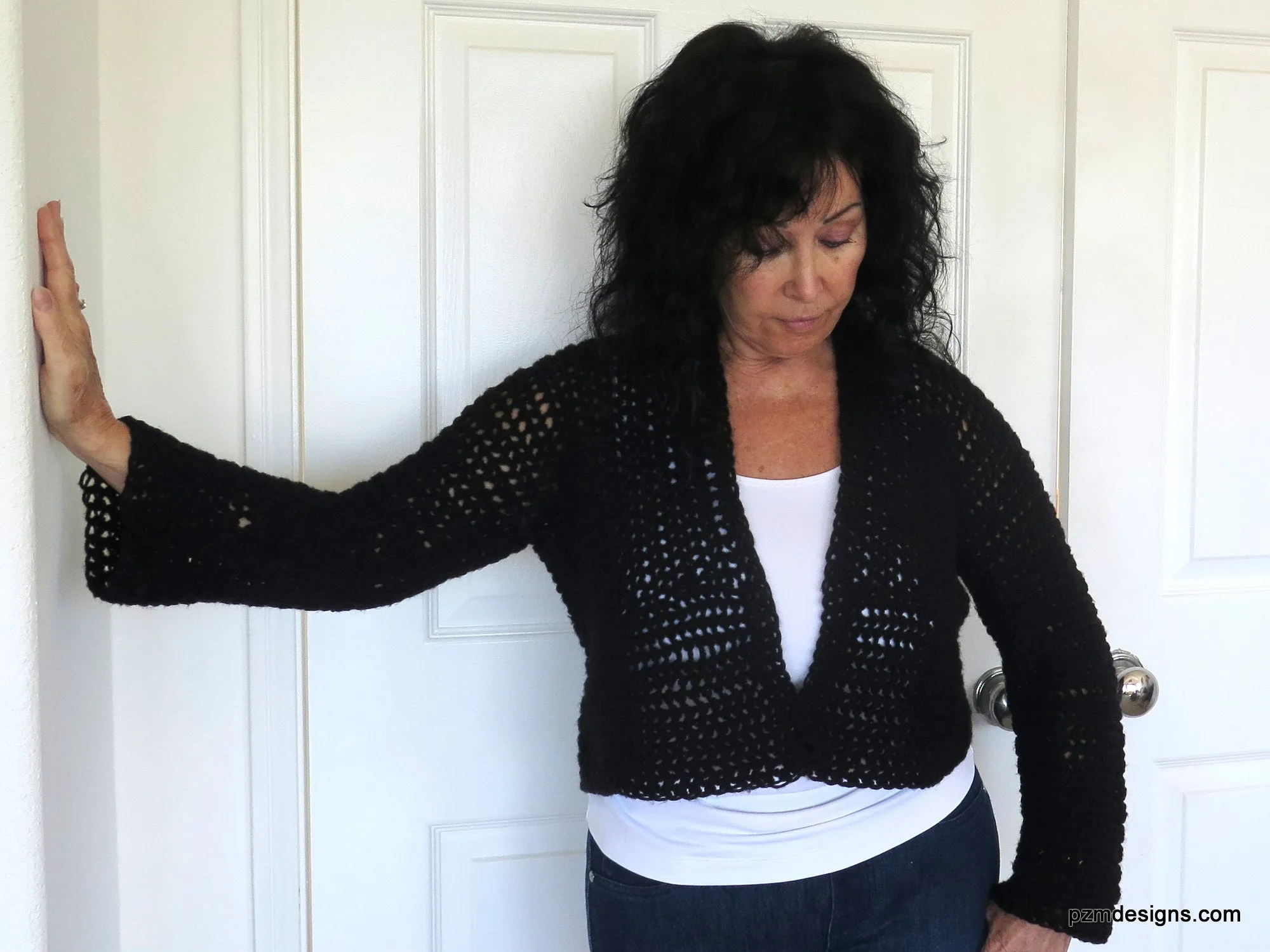 Black Crochet Short Jacket, Hand Crochet Crop Cardigan