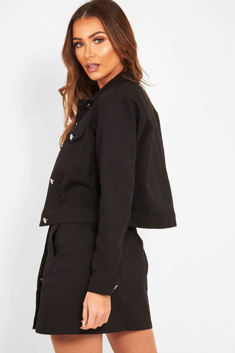 Black Denim Button Front Skirt Jacket Co-Ord - Dima