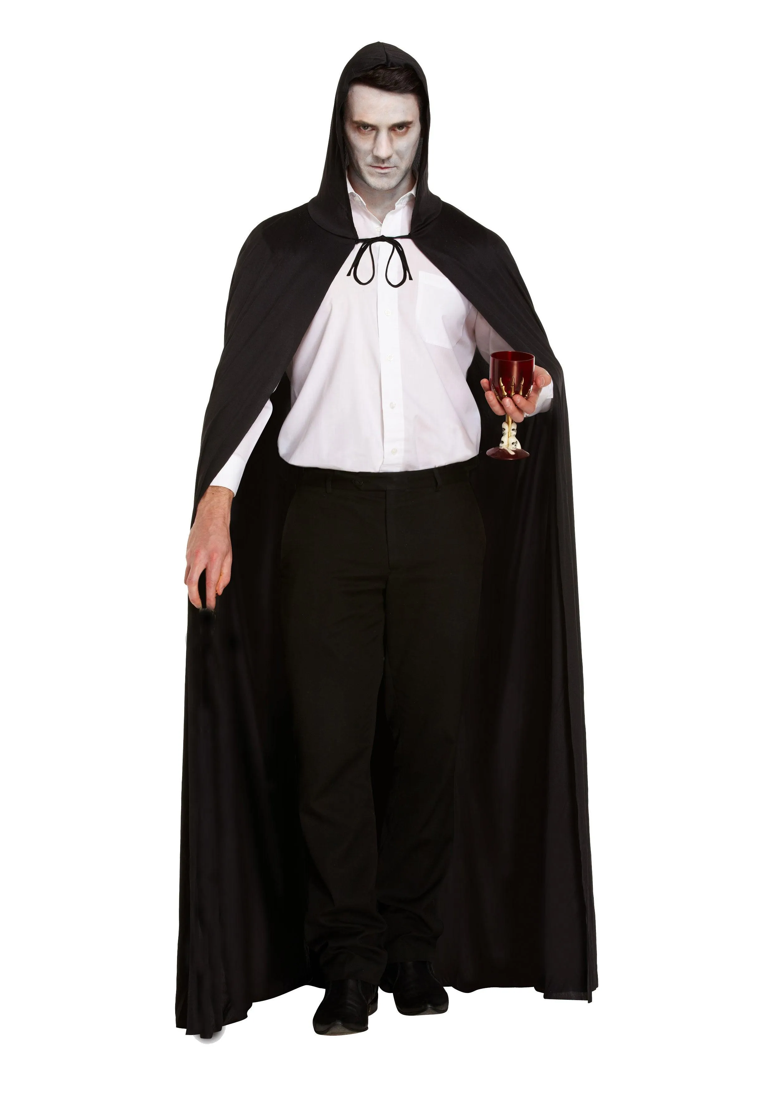 Black Long Cape with Hood Male Purge Evil Grin Face Mask Grim Reaper Scythe Halloween Scary Dracula Fancy Dress Costume