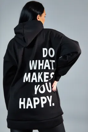 Black Oversized Printed Back Hoodie - Asahi