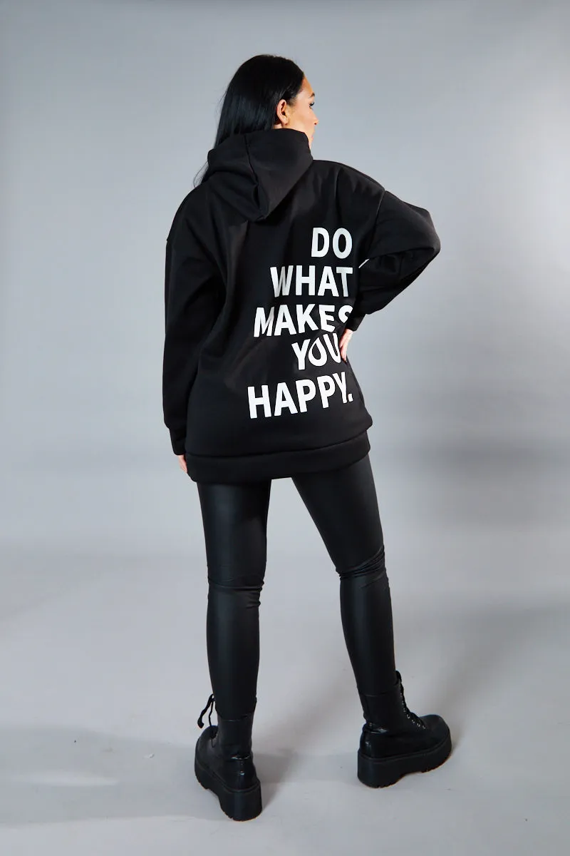 Black Oversized Printed Back Hoodie - Asahi