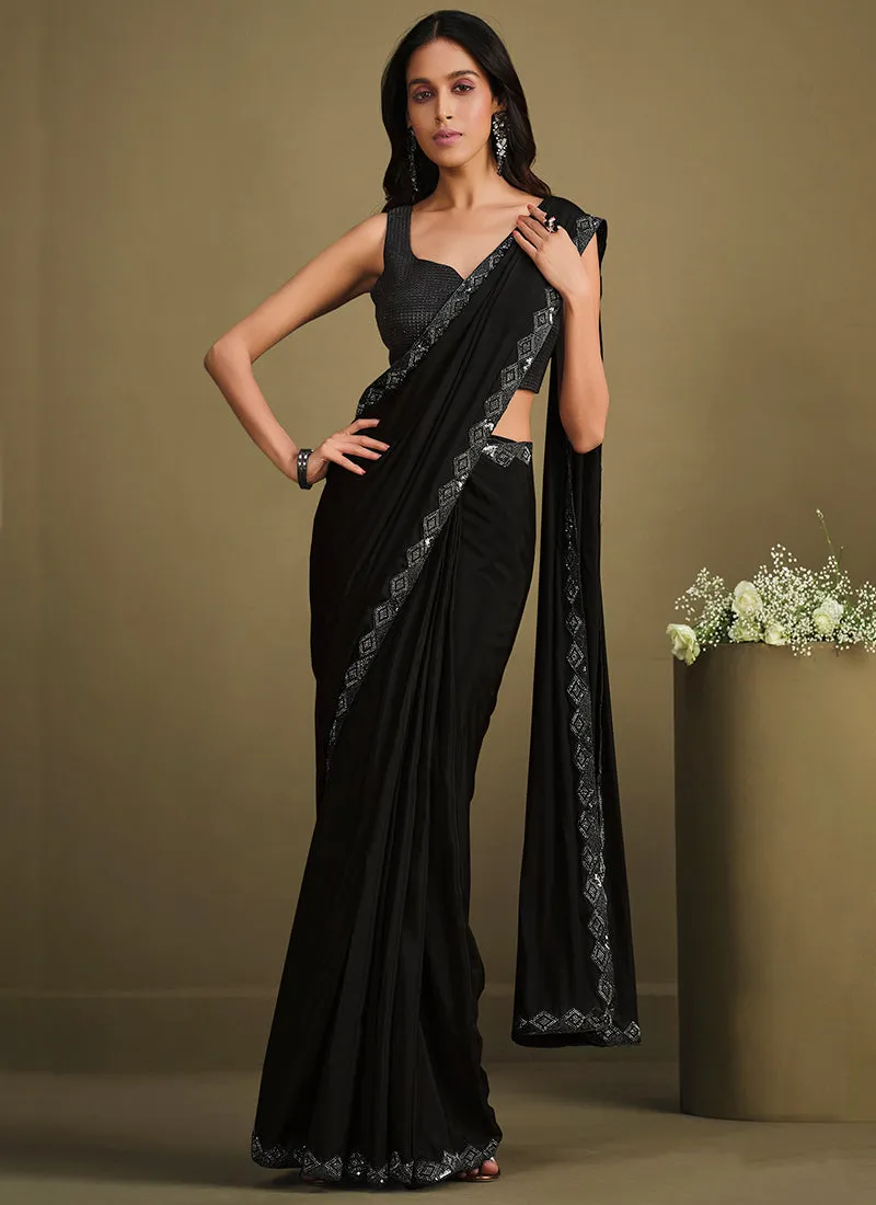 Black Sequence Embroidery Saree With Jacket