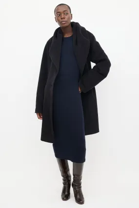 Black Wool Mid Length Hooded Coat