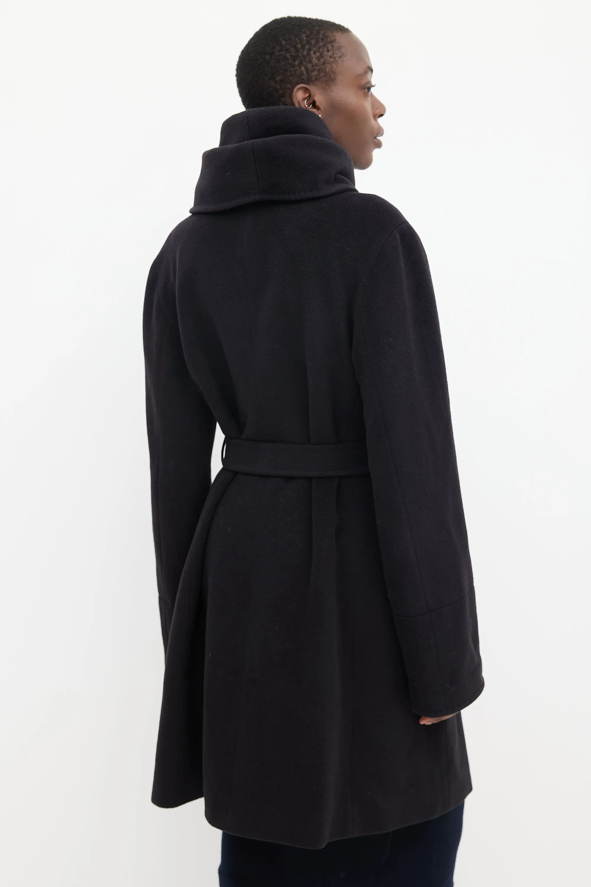 Black Wool Mid Length Hooded Coat