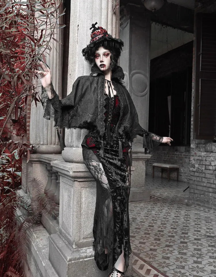 [Blood Supply] Scarlet Romance Gothic Lace Tassel Cloak Cape