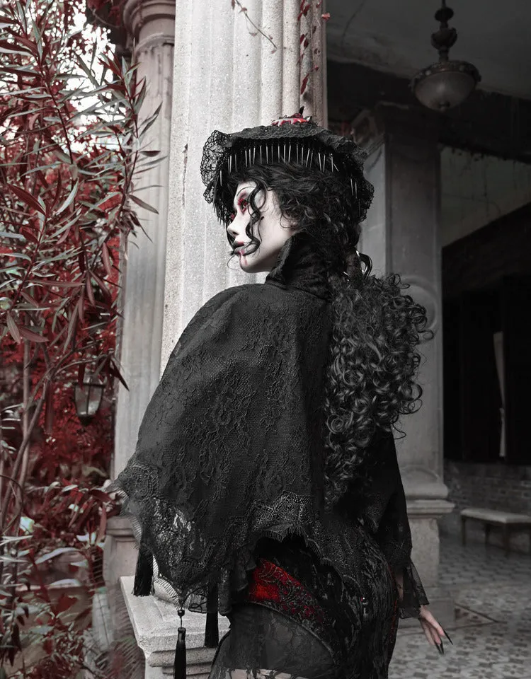 [Blood Supply] Scarlet Romance Gothic Lace Tassel Cloak Cape