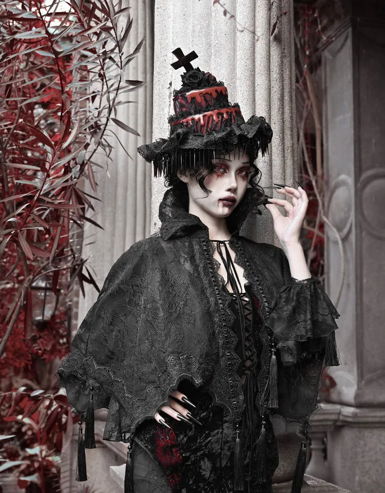 [Blood Supply] Scarlet Romance Gothic Lace Tassel Cloak Cape