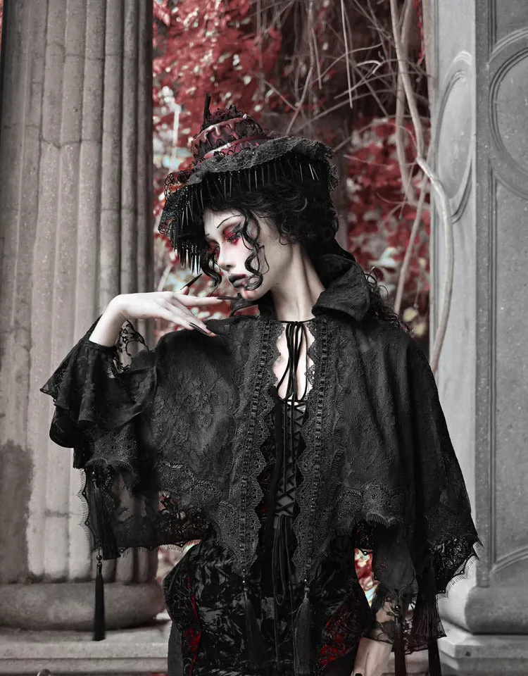 [Blood Supply] Scarlet Romance Gothic Lace Tassel Cloak Cape