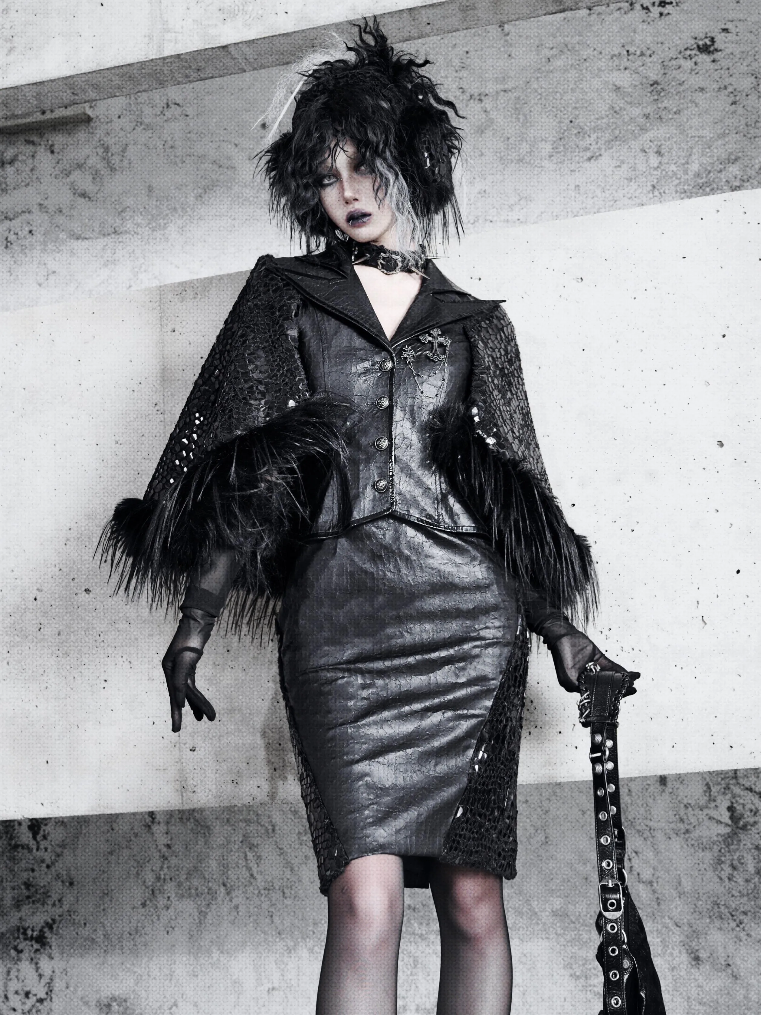 [Blood Supply] Shadow Stalker Gothic Faux Fur Cape Coat PU Leather