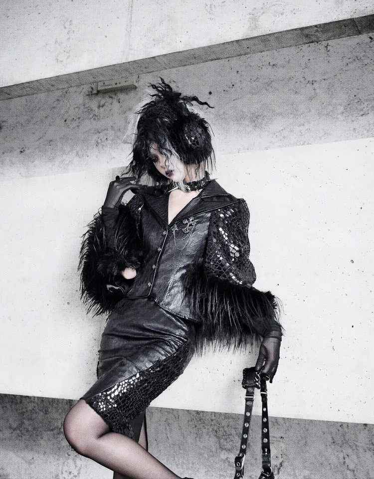 [Blood Supply] Shadow Stalker Gothic Faux Fur Cape Coat PU Leather